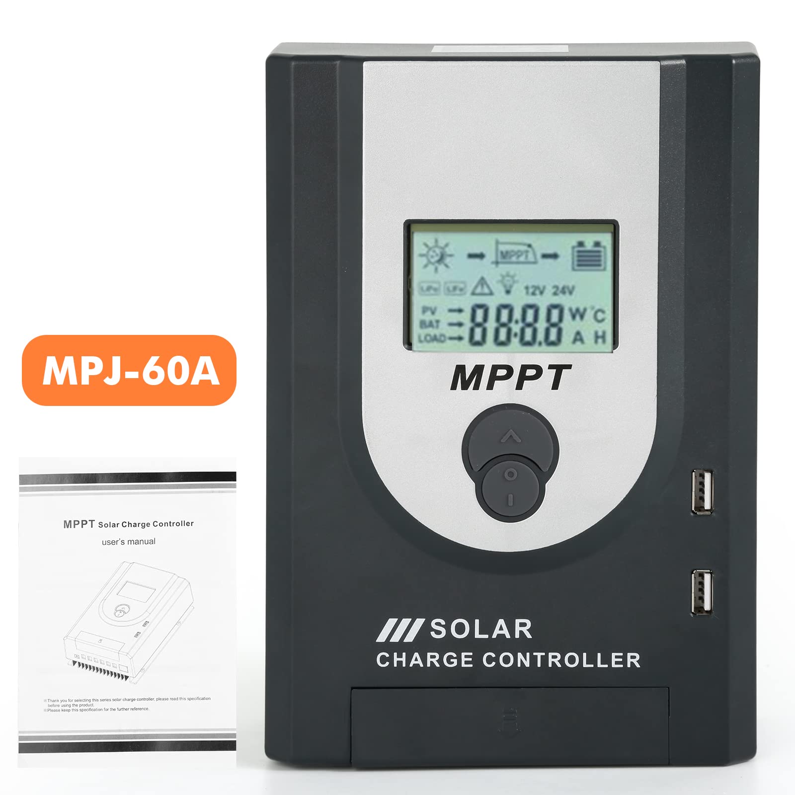 Jadeshay Regolatore di Carica Solare MPPT 12V 24V Regolatore della Batteria del Pannello Solare Display LCD 20A 40A 60A Regolatore della Batteria fotovoltaica (60A)