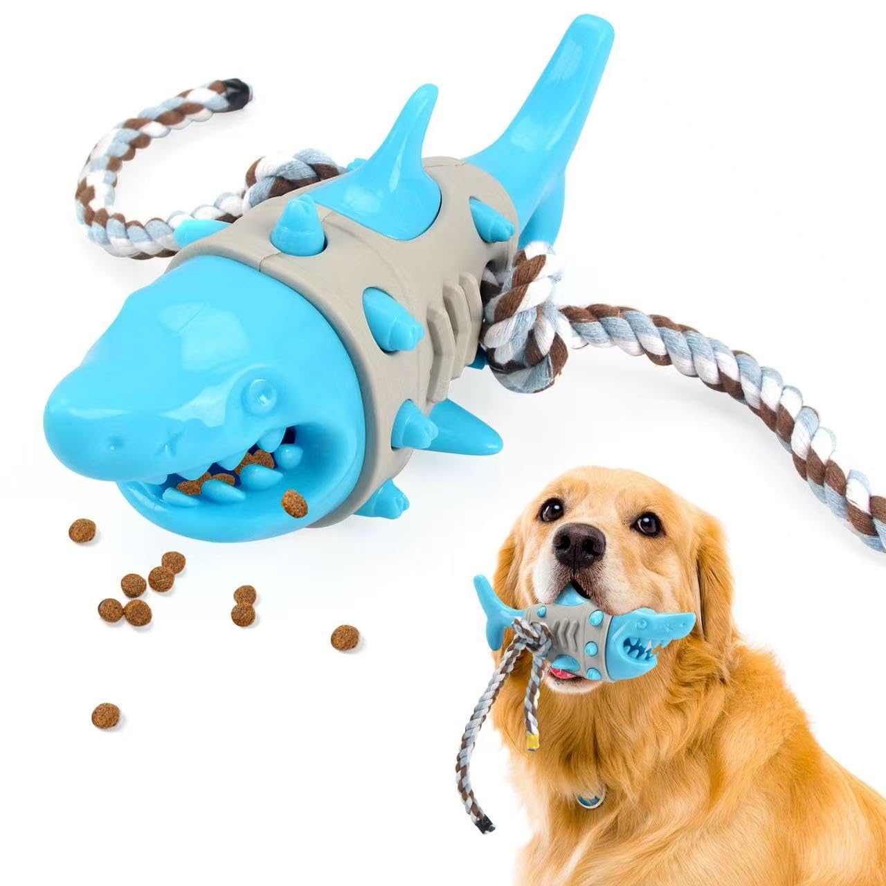 FYDTOP Simulation Shark Chew Toy for Dogs - TPR Durable & Bite-Proof Teething Puppy Chew Toy, Anxiety Relief & Stress Reduction, Dental Cleaning & Oral Health (Blue)