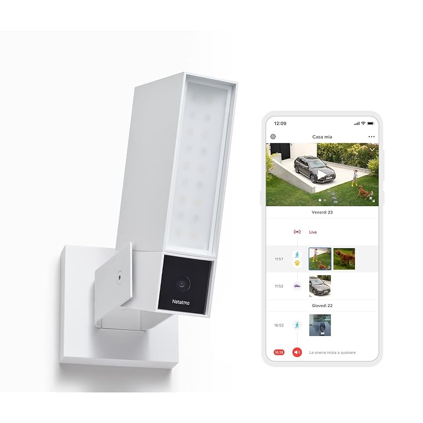 Immagine del prodotto Netatmo Videocamera Esterna di Sorveglianza Intelligente Sirena da 105dB, Wi-Fi, illuminazione integrata, rilevamento dei movimenti, visione notturna, senza abbonamento, bianca, NOC-S-W-IT
