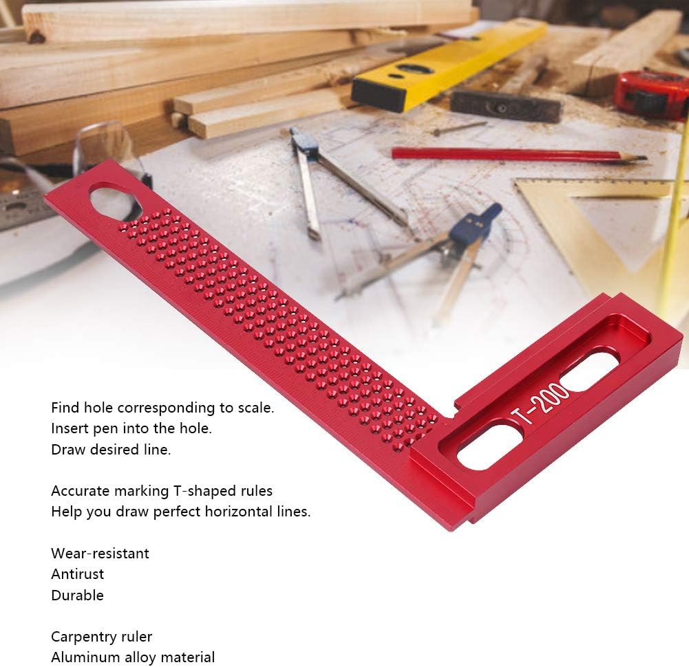 T-200 Woodworking Ruler L Square Ruler Aluminum Alloy Hole Ruler Measuring Tool Wear-Resistant Rust-Proof Portable Crossed-Out Tool Carpenter Scriber Marking Tool