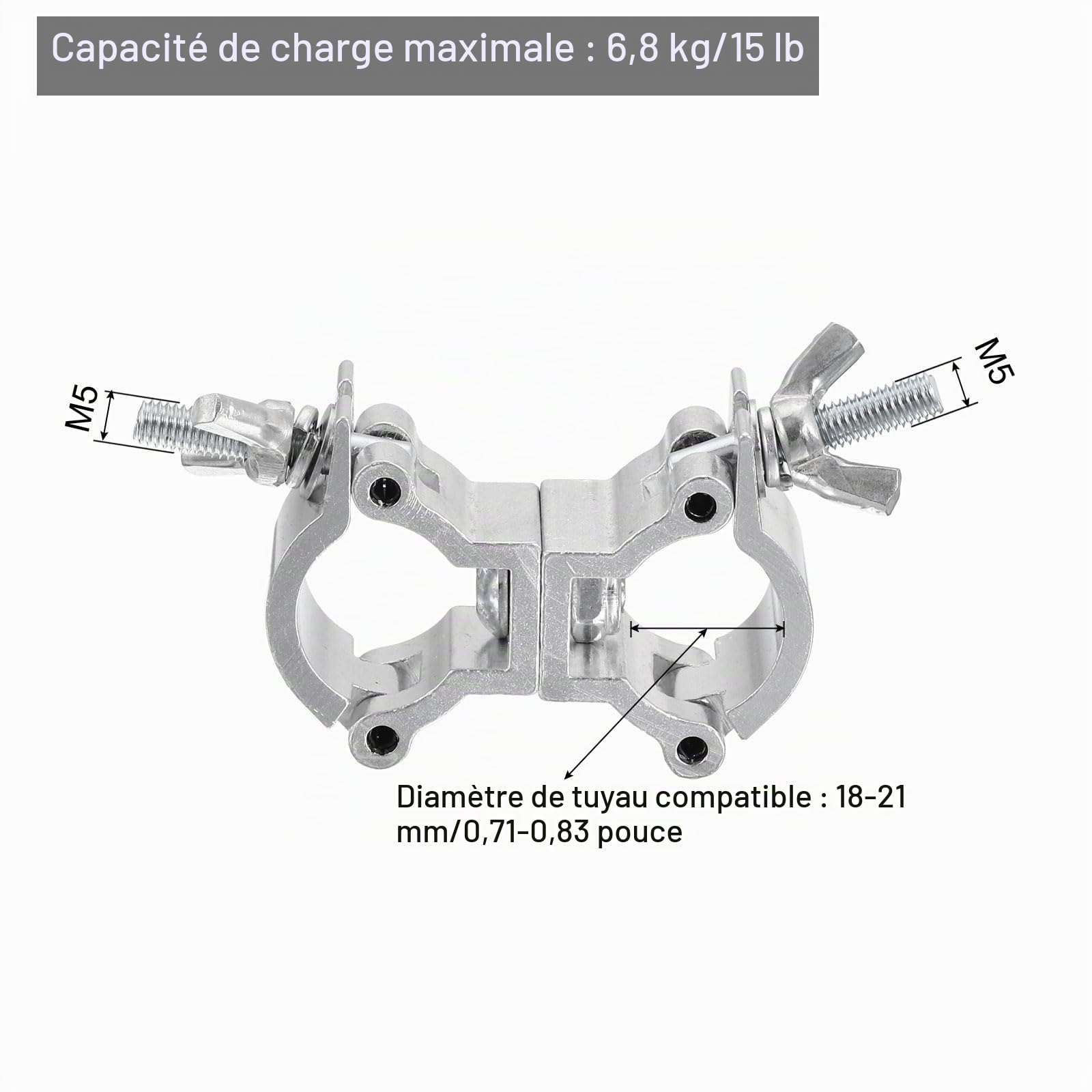 QUARKZMAN Pince de Structure Légère Charge Maximale de 6,8kg Double Boucle | 1 Pièce, en Alliage d'Aluminium, pour Tube de Projecteur de 18-21mm de Diamètre