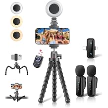 Vlogging Kit for iPhone/Android, 9" Flexible Tripod for iPhone with Light, Wireless Remote &amp; Microphone, Adjustable Content Creator YouTube Starter Kit for Tiktok/Influencer/Recording/Live Streaming