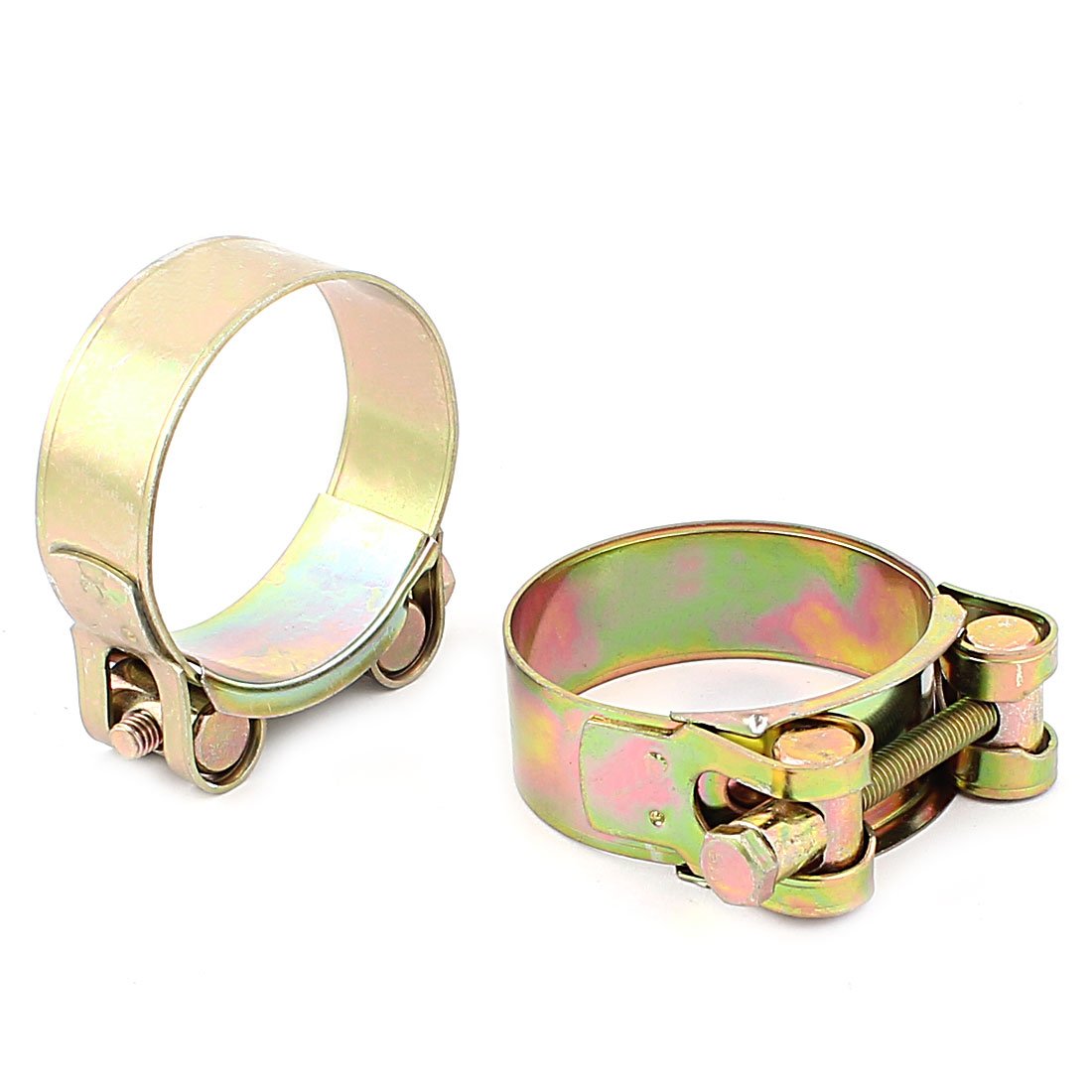 Aexit 2pcs 52mm Clamps to 55mm Range Pipe Hose Clamp Clips Fastener Strap Clamps Brass Tone