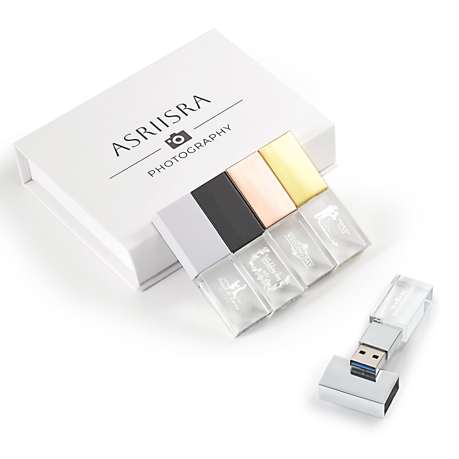 Custom Your Wedding Crystal USB 3.0 Flash Drive for Storing Photo/Video, 4GB High-Speed Pendrive with Colourful LED Light Used in Photography/Wedding