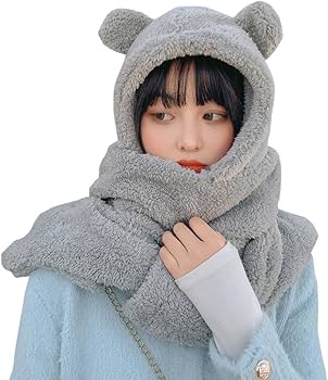 3 in 1 Womens Cute Winter Thick Warm Long Hooded Scarf with