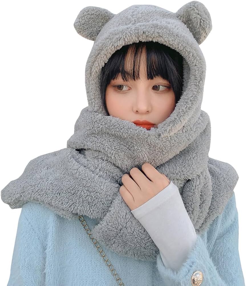 Upstore 3 in 1 Womens Cute Winter Thick Warm Long Hooded Scarf