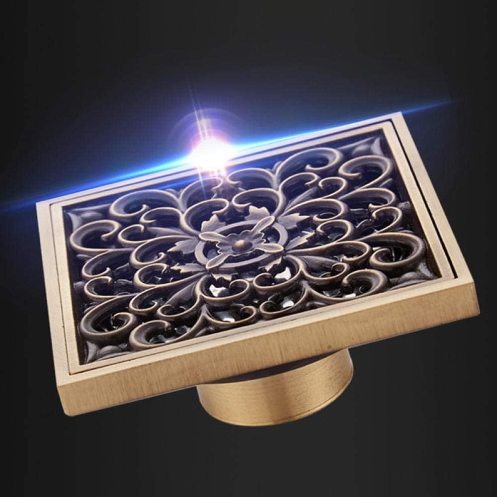 Removable Floor Drain Cover,Drains Square 10cm Shower Brass Stair Waste Grate with Hair Strainer Bathroom Accessories-Round Sink Plug(Floral)