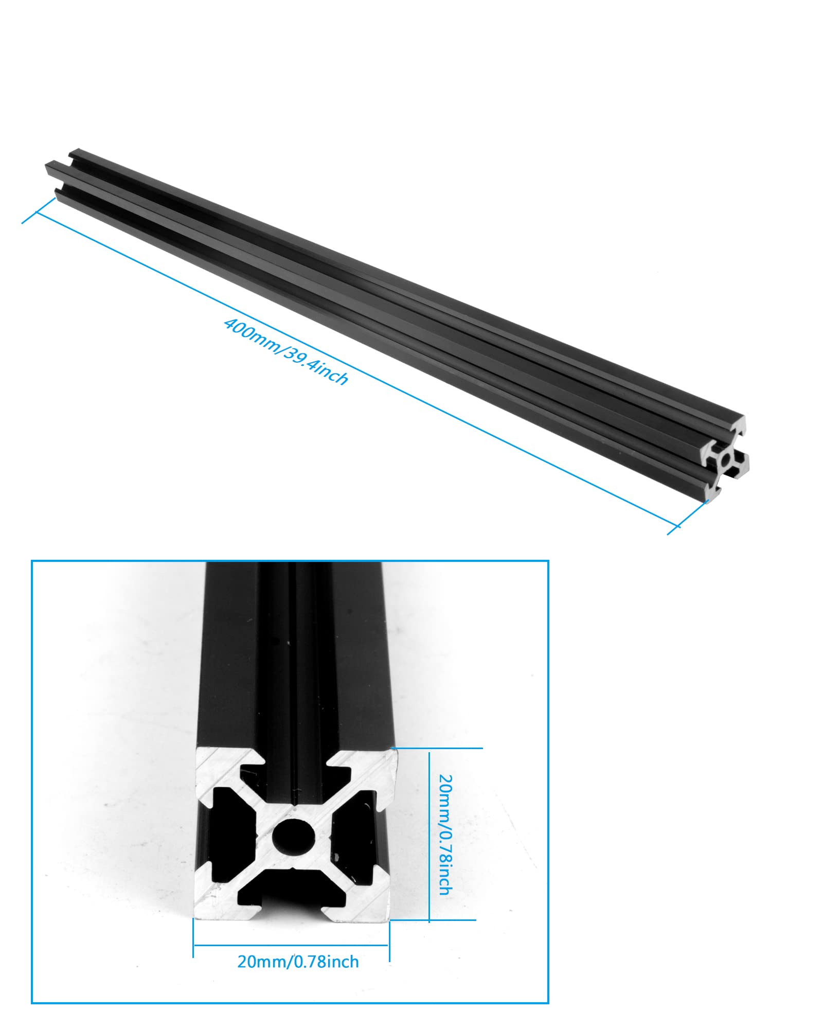 4 guide lineari anodizzate 2020 V, tipo nero, standard europeo, estrusione di profilo in alluminio per stampanti 3D fai da te e macchine CNC (600 mm, 2020 V tipo)