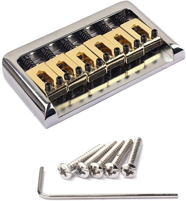 Electric Guitar Bridge Fixed Hardtail Bridge with Brass Saddle for Electric Guitar Replacement Part Chrome