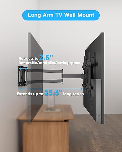 Miniatura 4 de Soporte de pared para TV de brazo largo de esquina con extensión de 25.6 pulgadas, soporte de TV de movimiento completo giratorio de 180 grados