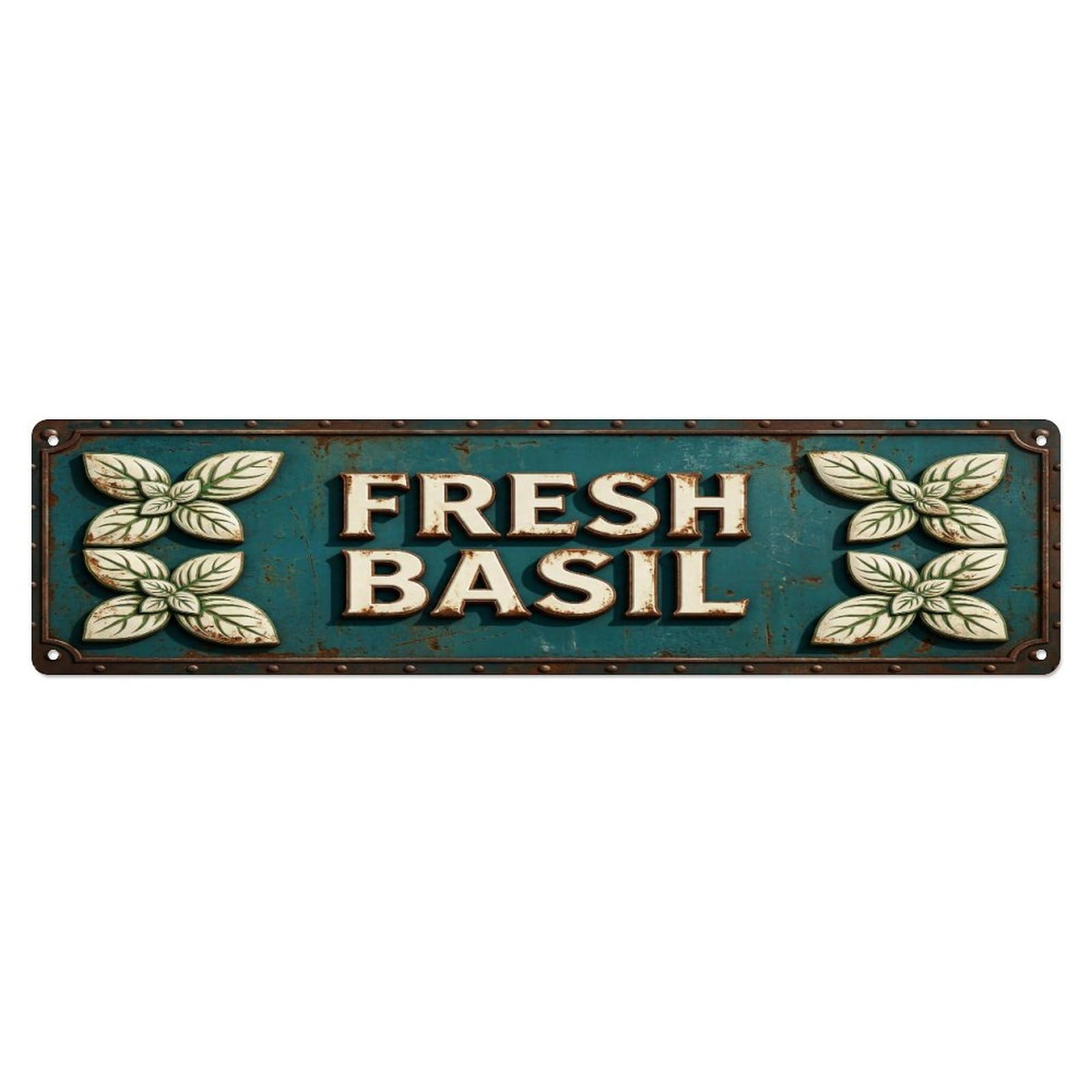 Metal Tin Sign FRESH BASIL Vintage Herb Rustic Farmhouse