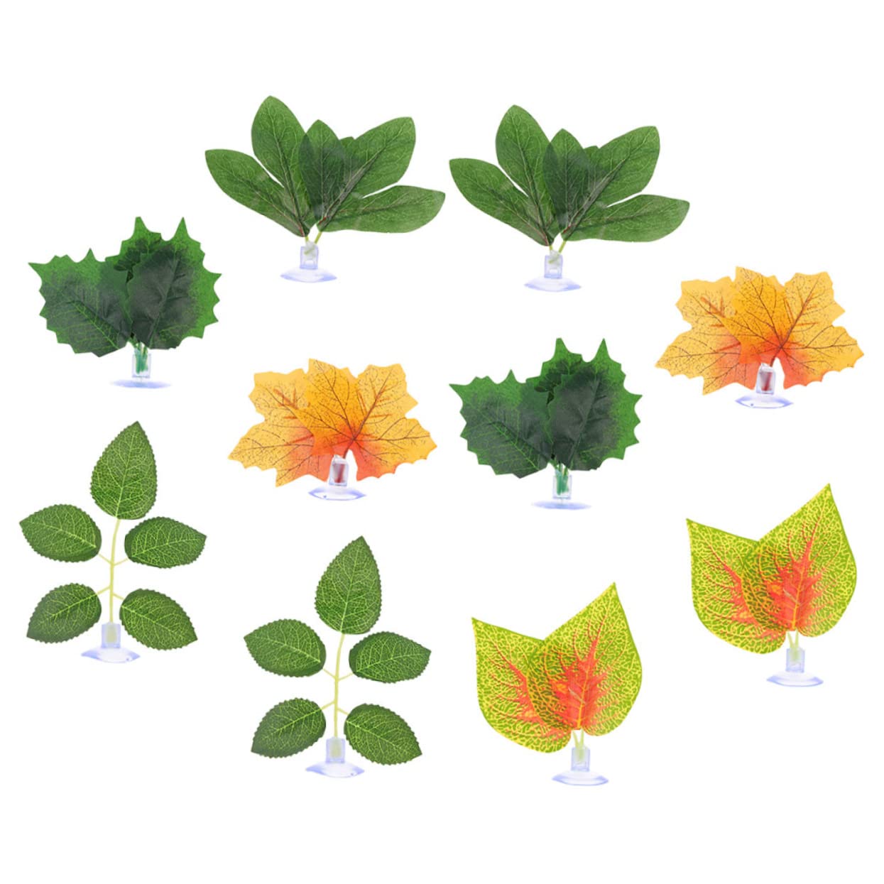 Abaodam 10Pcs Lifelike Reptile Plant Ornament Realistic Fake Plants for Reptile Tank Decoration for Terrarium Plants Suction Cup Included for Easy Setup