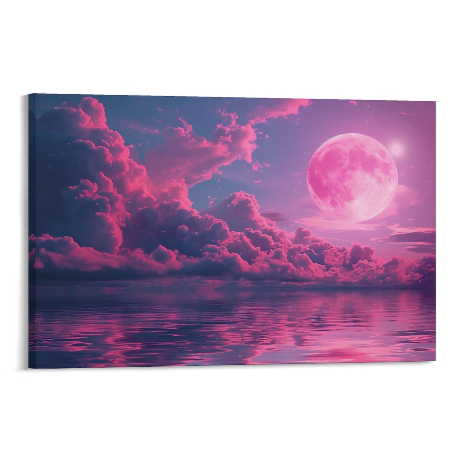 Amazon.co.jp: 絵画 ピンクの霧の月インテリア 絵画 魅力的な色の空