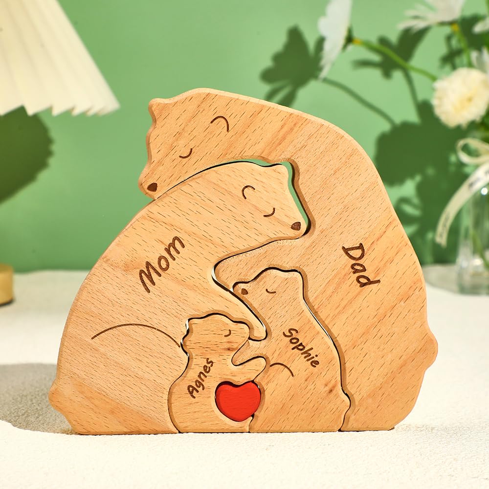 Personalised Wooden Bears Family Puzzle Gifts with 1-8 Names, Custom Jigsaw Puzzle - Image 2