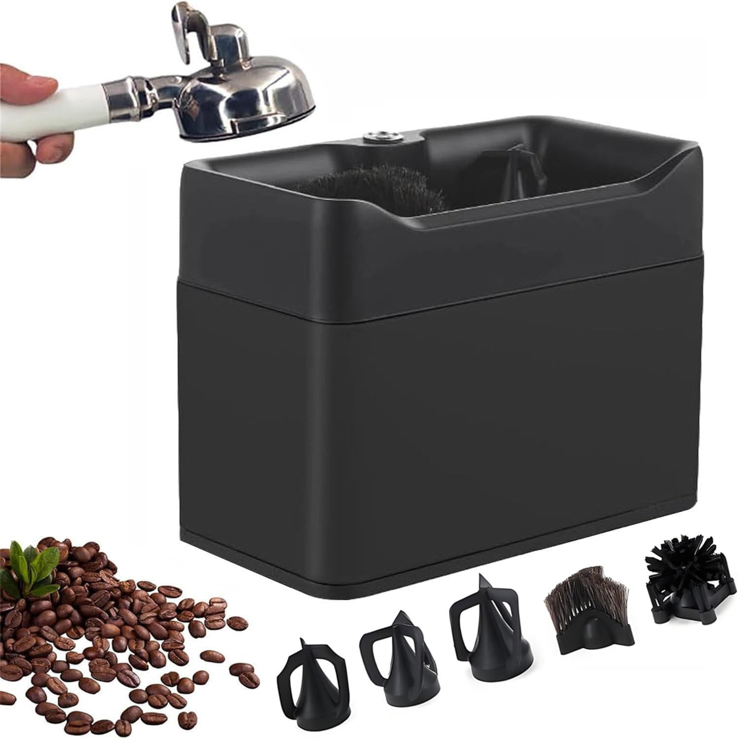 Limpiador eléctrico de portafiltro, 3 L para 58 mm y 51 mm, con 3 raspadores y 2 cabezales de cepillo, 300 RPM, máquina de limpieza automática para espresso