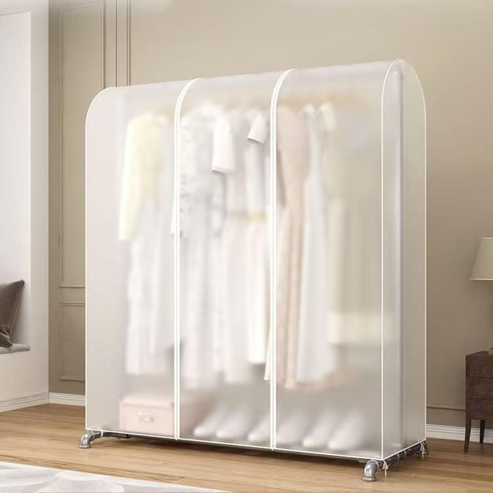 Transparent PEVA Dustproof Clothes Rail Cover, Length 1.96ft~6.56ft,H 59.05 in,Deep 19.68 in,2 Style Clear/Transparent,Waterproof Garment Rack Cover with Zipper(White,100x50x150cm)