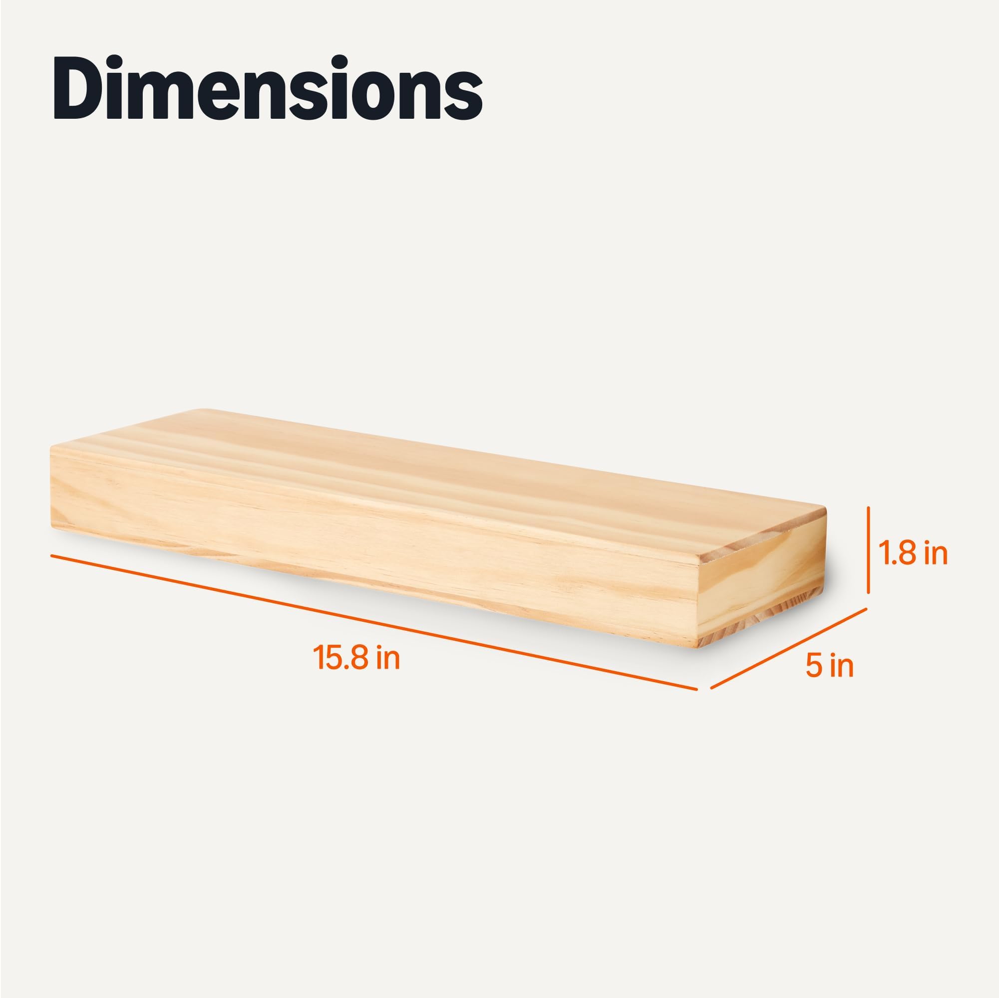Basics Wood Floating Wall Shelves, 3-Pack, Pine, 15.8" x 5" x 1.8", Natural Wood Finish - Gallery view