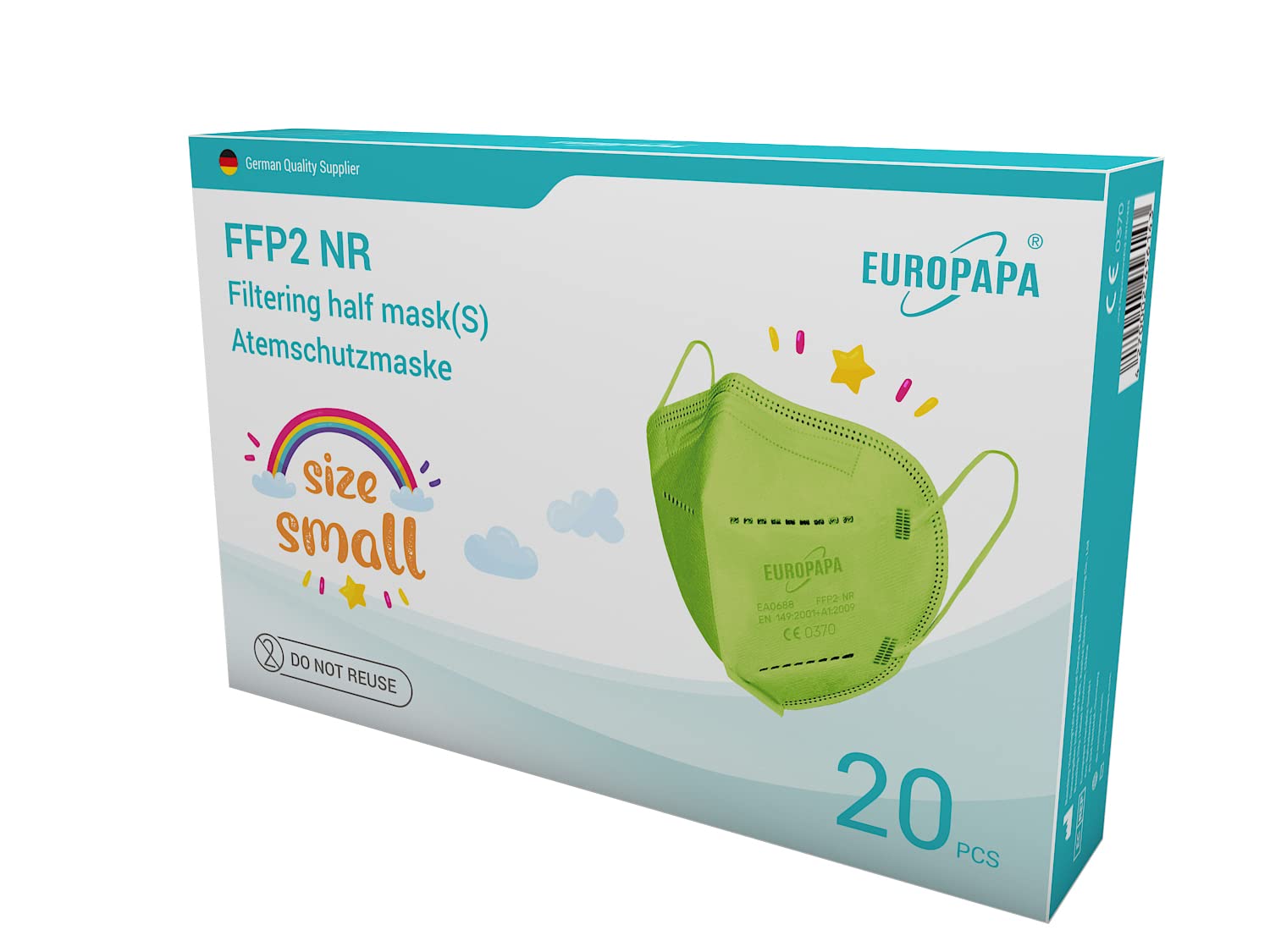 EUROPAPA 20x Maschere FFP2 S Viso Piccole Dimensioni Respiratori Igienici 5 Strati Confezionati Singolarmente