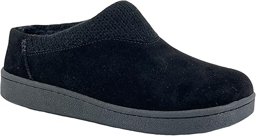 Clarks Pantuflas de gamuza para mujer JMH2175 con cuello de punto, forro de piel sintética de felpa suave, pantuflas de casa para interiores y