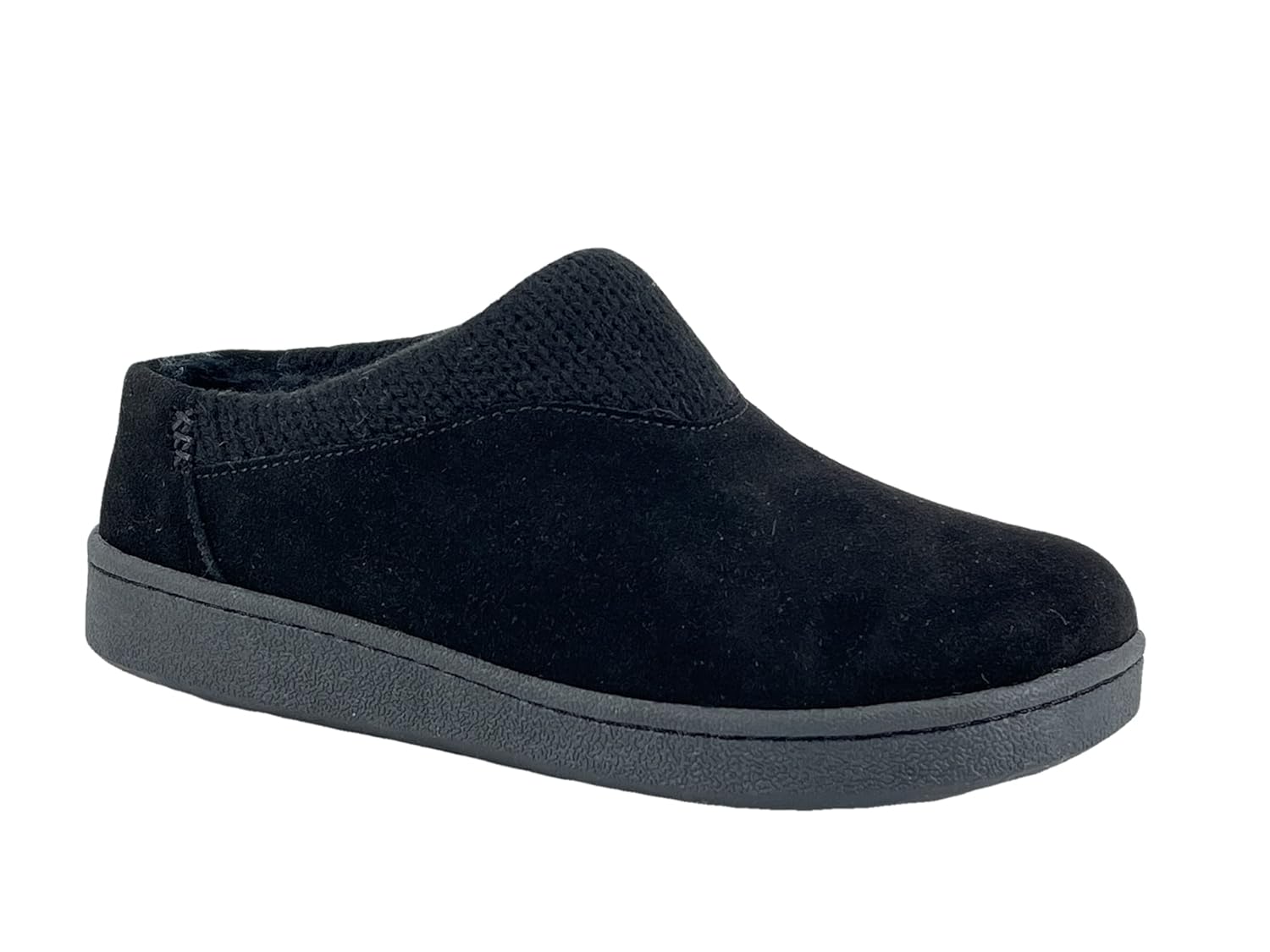 Clarks Womens Suede Slipper JMH2175 With Knit Collar - Soft Plush Faux Fur Lined - Indoor Outdoor House