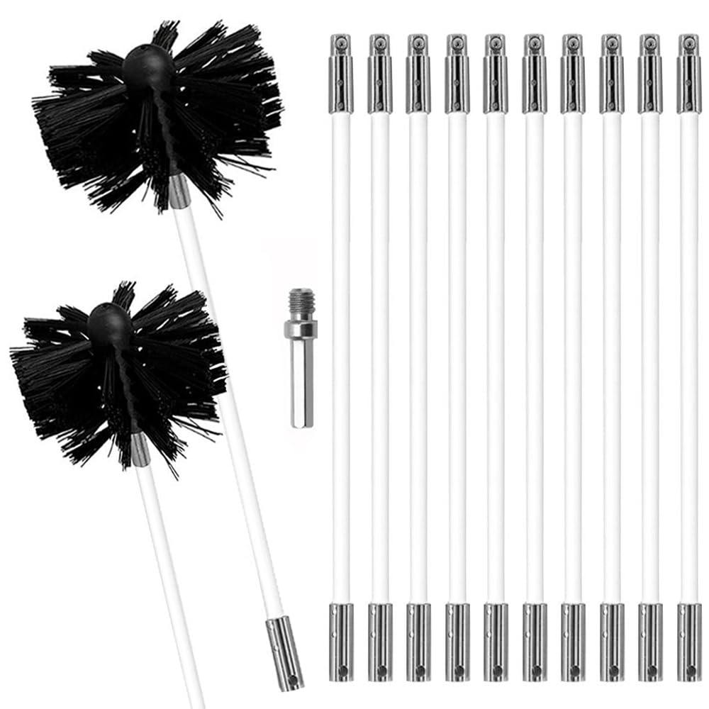 MOCNT - Kit De Nettoyage De Cheminée - Brosse Avec Têtes 100mm & 150mm + 20 Tiges - Pour Ramonage Et Conduits - Compatible Perceuse