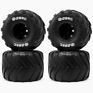 OGRC 1.0 RC Monster Truck Wheel Rim Tires Set for FCX24 SCX24 C10 JLU Deadbolt Gladiator Bronco 1/24 Crawler Car (Black)