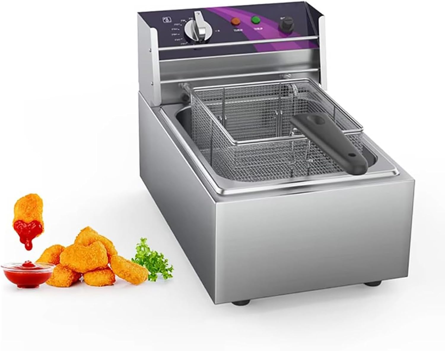 2500W Commercial Deep Fat Fryer, Thicken Electric Deep Fryer + Basket & Temperature Limiter, 60-200℃ Adjustable Temperature, for Kitchen Restaurant,10L