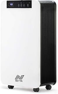 NETTA 12L/Day Low Energy Dehumidifier - Digital Control Panel, Air Filter, Continuous Drainage, Auto Restart, Timer, 1.5L Water Tank - For Home & Office, Damp Mould Control, Laundry Cloth Drying