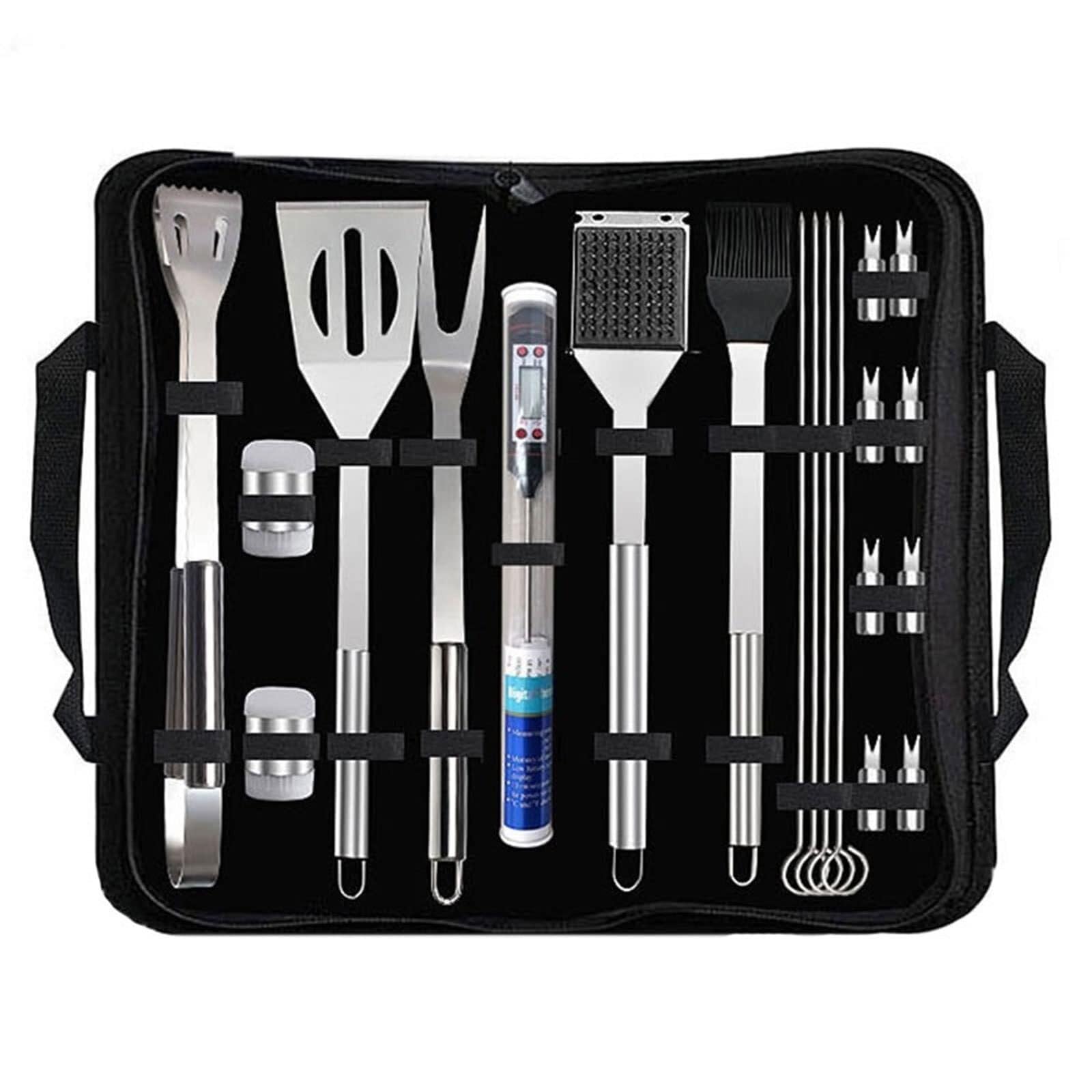 Set di Utensili per Barbecue da 20 Pezzi con termometro, Kit di Accessori per grigliate in Acciaio Inossidabile, Borsa Portatile per Campeggio e Cucina all'aper