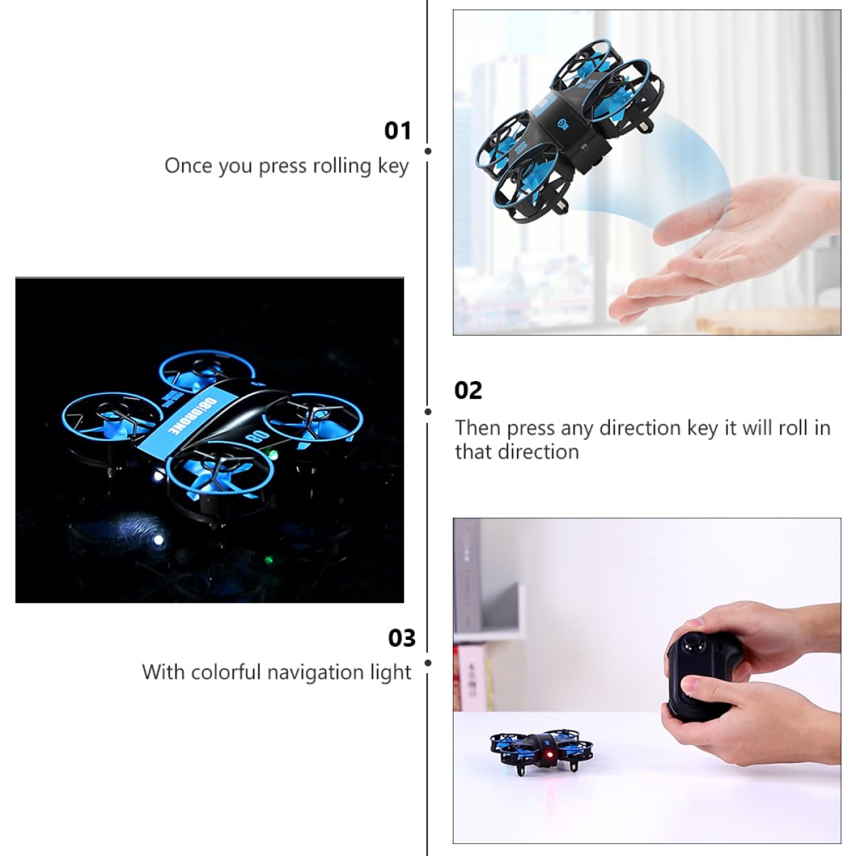 HEMOTON Elicottero Rc Quadricottero Led Portatile Decollo e Atterraggio Facile Acrobatico Rotazione Gradi Marce Regolabili Media Bassa Drone Rc Colorata