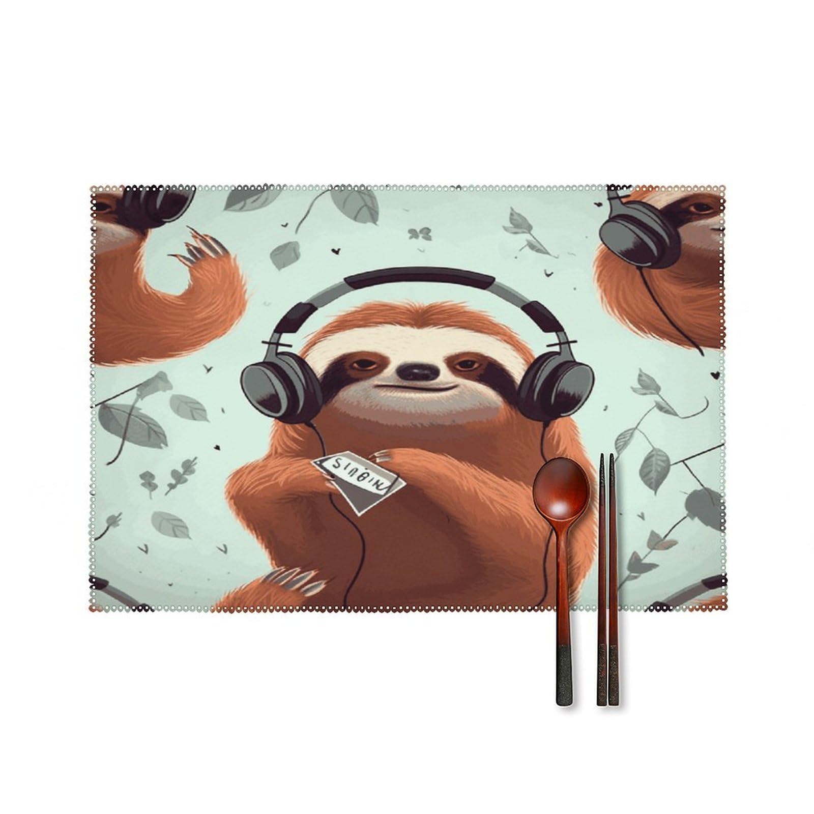 Fekiloot Style Funny Cute Animal Sloth Music Placemats Set Of 6,Table Mat