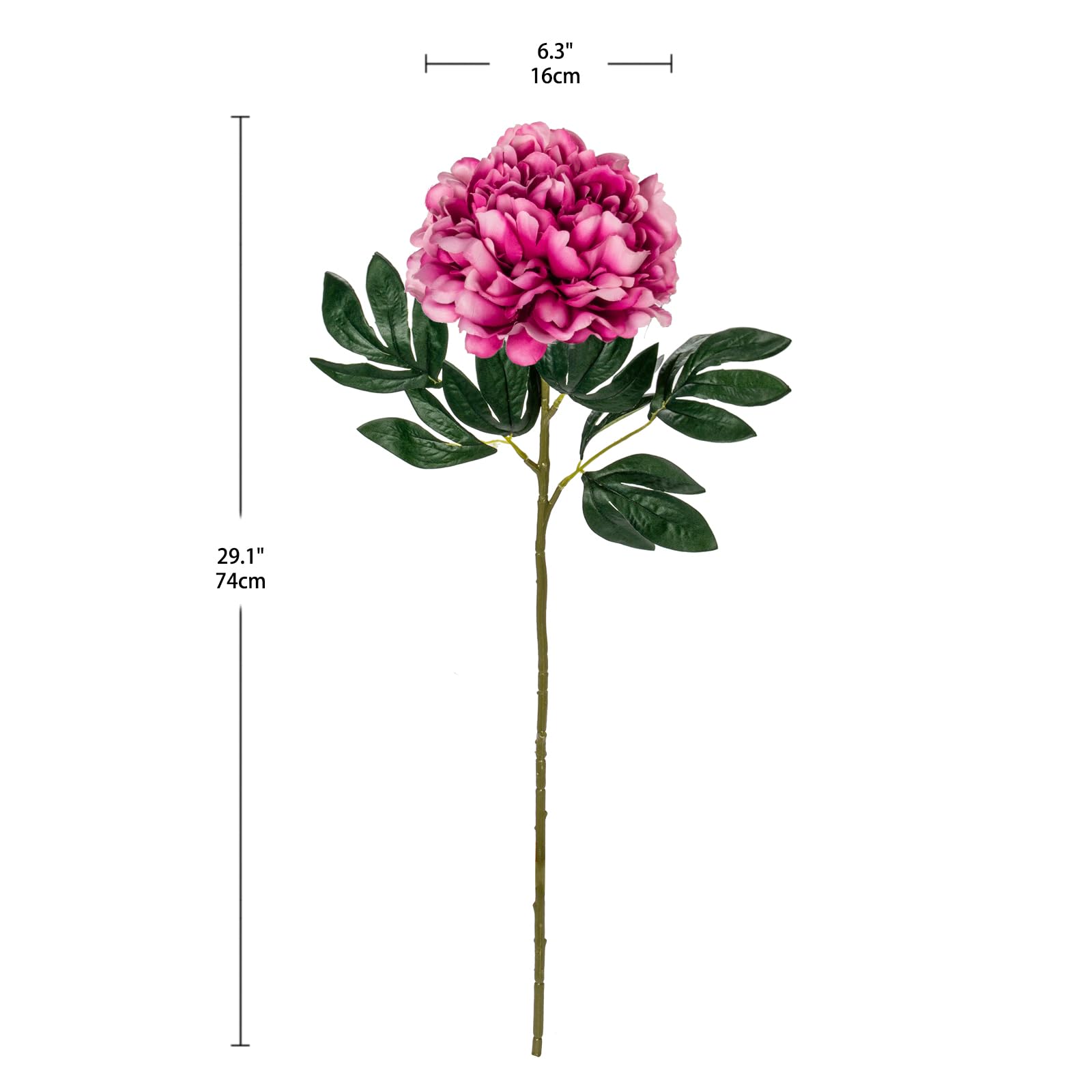 Hollyone 6.3'' Fushia Peony Artificial Flowers with 29.1'' Long Stem - Image 2
