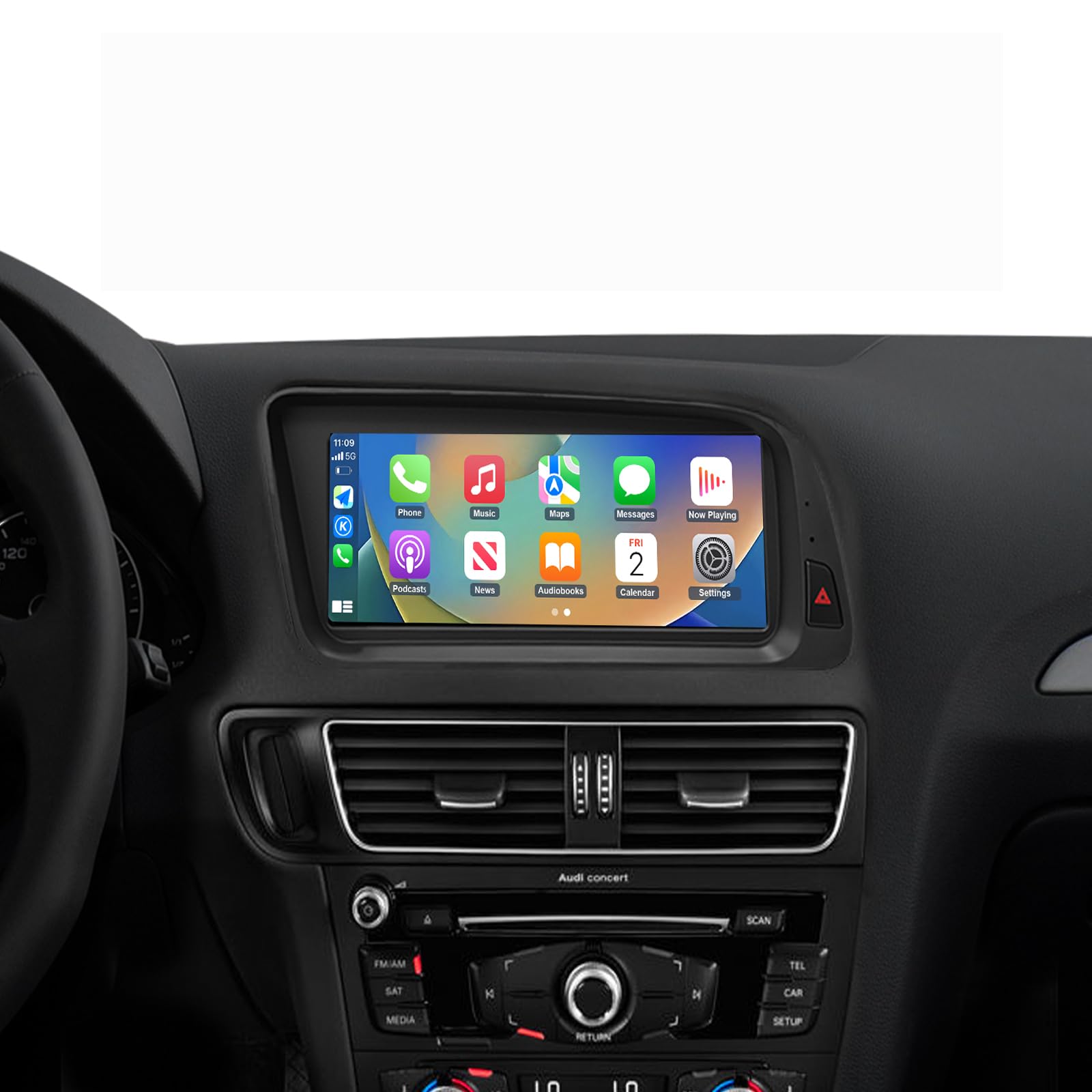 Autoradio écran Tactile 8,9" avec Carplay sans Fil et Android Auto pour Audi Q5 2009-2017 avec système MMI 2G, Prend en Charge Mirrorlink, caméra, Navigation