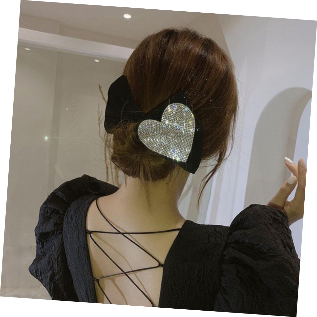 Mikinona Fashion Hair Bun Maker Styling Bun Shaper for Women Heart Shape Rhinestones image 5