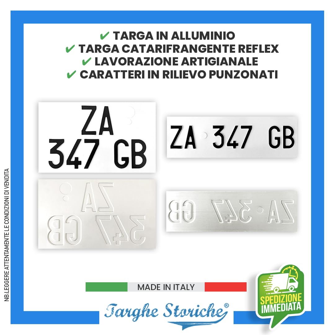 Targhe Personalizzate - Modello Kit Completo dal 1995 al 1997 - con Lettere e Numeri in Rilievo, Incise su Alluminio Catarifrangente, Made in Italy (ZA Sovrapposta Colorazione d'origine)