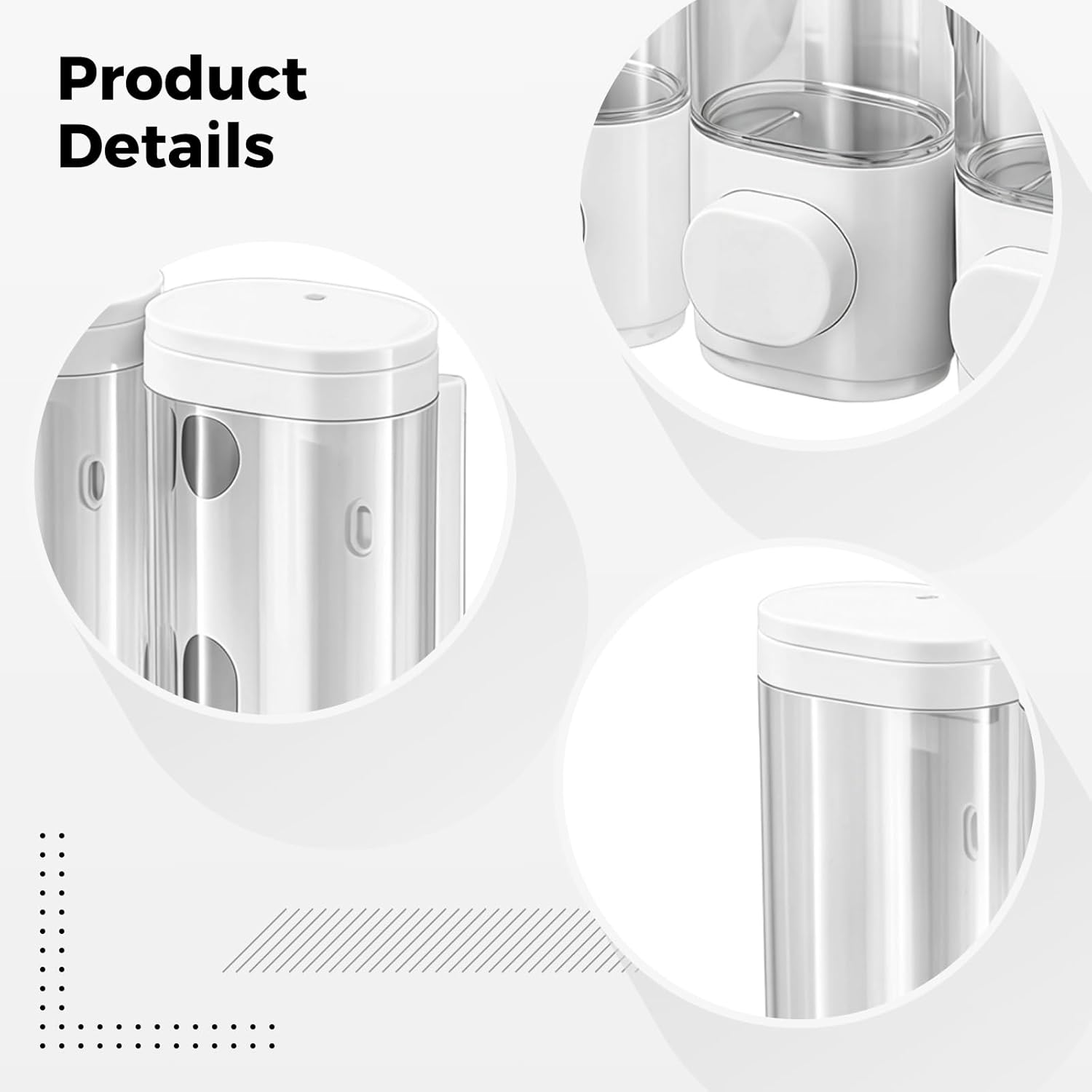 3 Chamber Dispenser Shower Wall Mounted, Abs White, No Drill, Transparent Tanks, Shampoo and Dispenser Conditioner, Organizer Bathroom Space-Saving