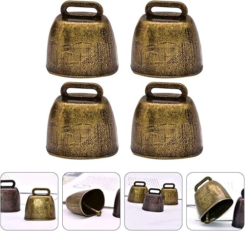 Miniatura 6 de YARDWE - Campana de ovejas de caballo de vaca (latón, 4 unidades, tamaño pequeño, campanas de bronce y cabra, campanas de hierro de larga distancia,