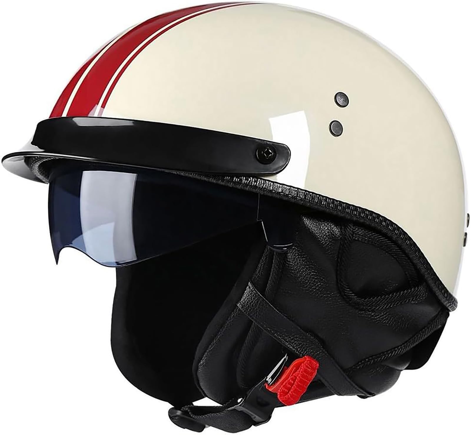 Casco da Moto Aperto per Adulti, Uomo e Donna, omologato DOT/ECE, Casco da Moto retrò, Casco Jet da Strada con Visiera Parasole a Scomparsa, Crema B, L