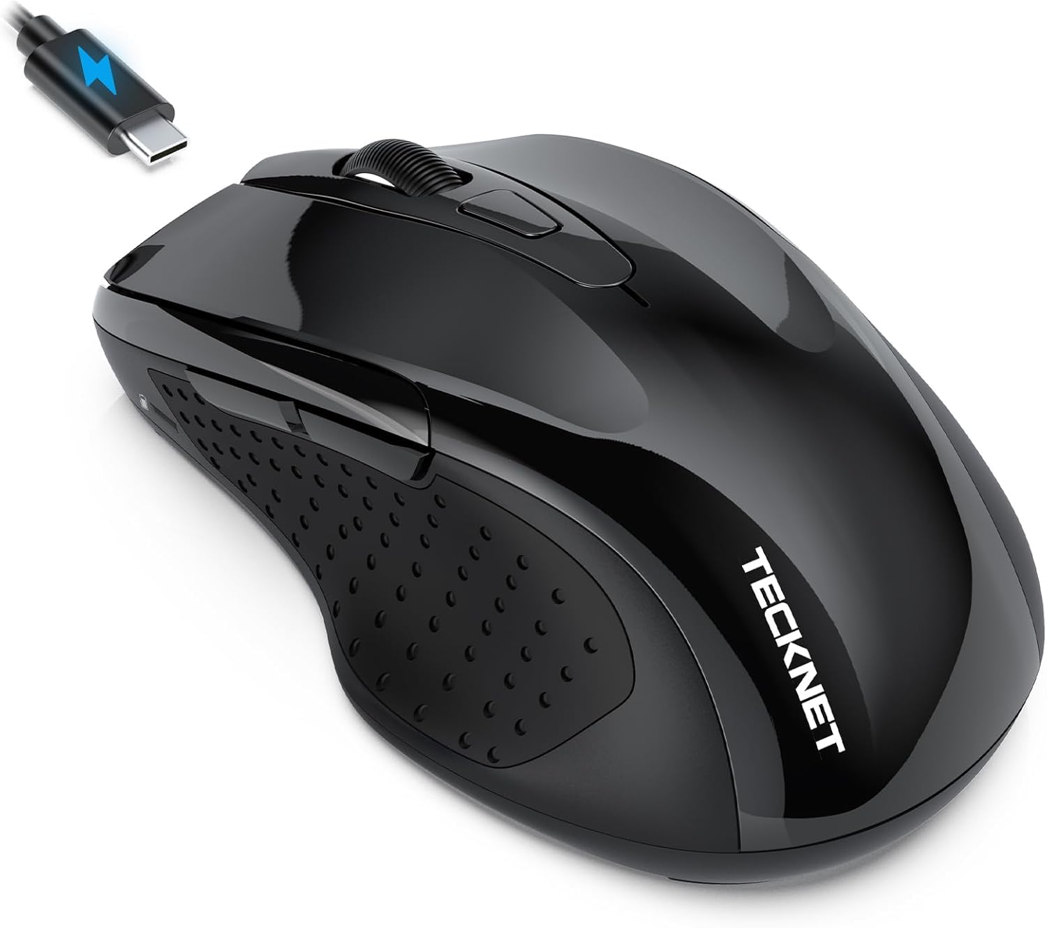 TECKNET Bluetooth Mouse Jiggler, Rechargeable Wireless Mouse (BT 5.0/3.0+2.4G) with Build-in Jiggler Mover Keeps Computer Awake, 4800 DPI Silent Ergonomic 6 Buttons Mouse for Laptop, Black-image-38