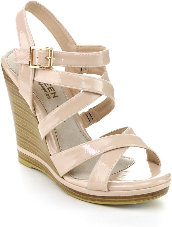 Kayleen DAYLA-2 Women's Ankle Strap Crossing Stacked Heel Wedge Sandals, Color:NUDE, Size:8.5