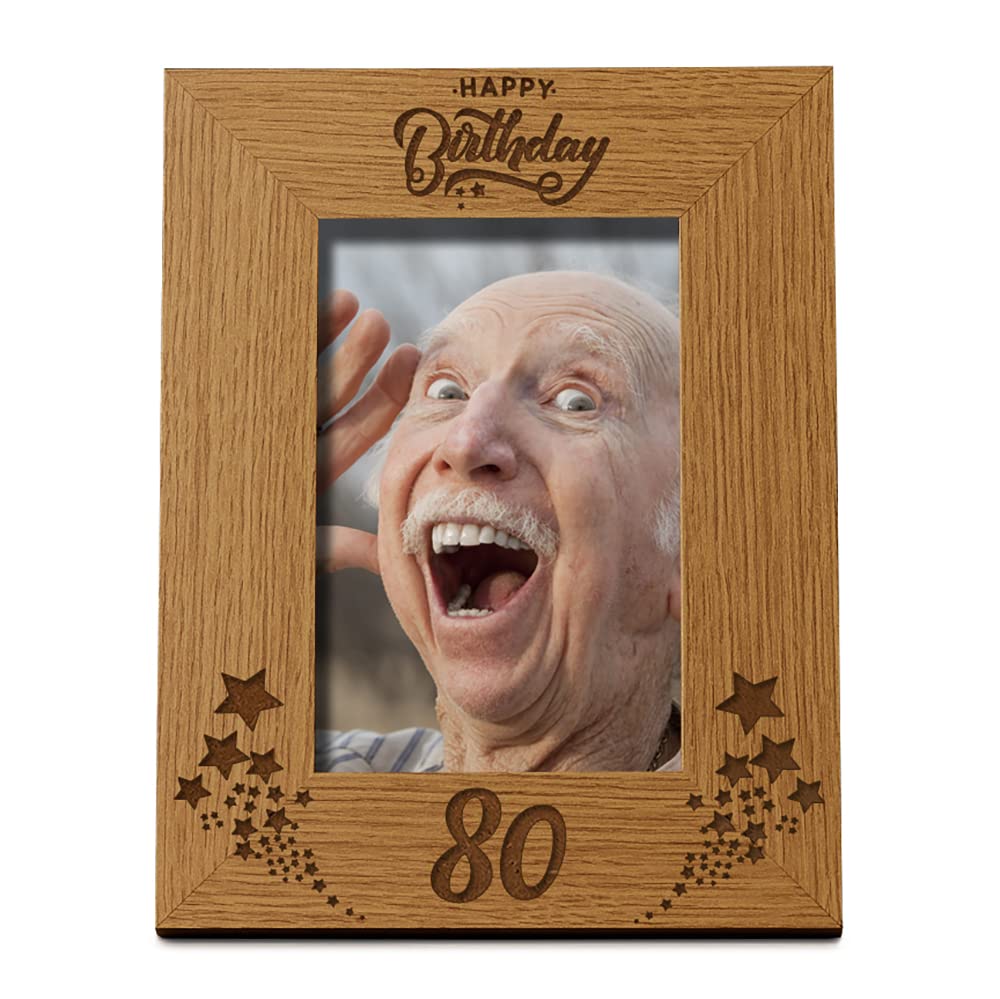Ukgiftstoreonline Brown Happy 80Th Birthday Portrait Photo Frame Star Design Gift (8 X 10 Inch)