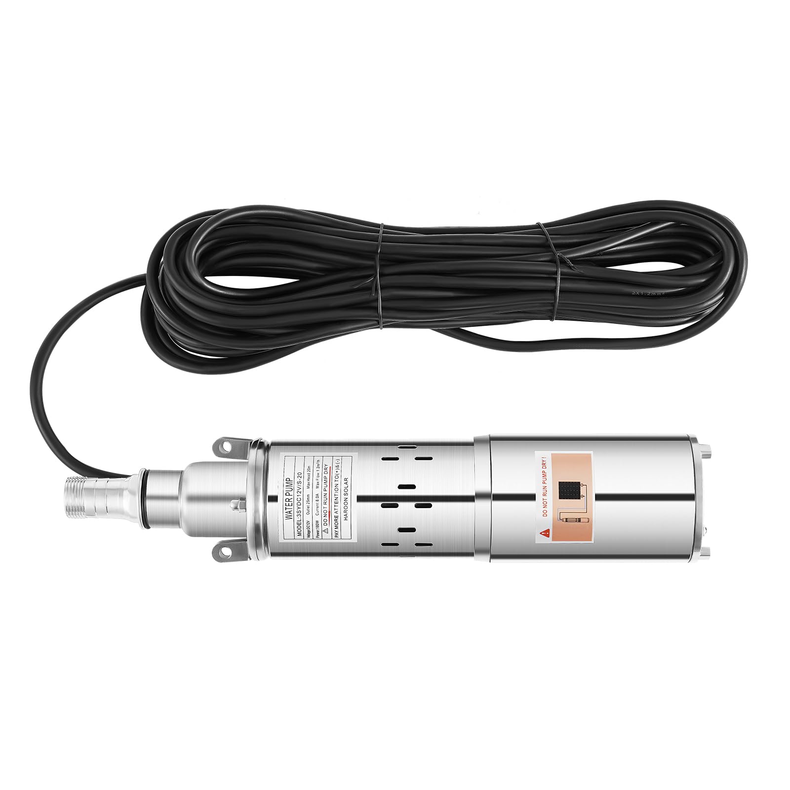 180W 12V Solar Deep Well Water Pump Kit - Stainless Steel Submersible Pump For Farm Irrigation, Ranch, Off-Grid Water Supply