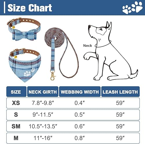 Miniatura 4 de EXPAWLORER Juego de 3 collares de correa para perro, paquete de 3 collares bordados de perro a cuadros y correa sin enredos, pajarita y collar
