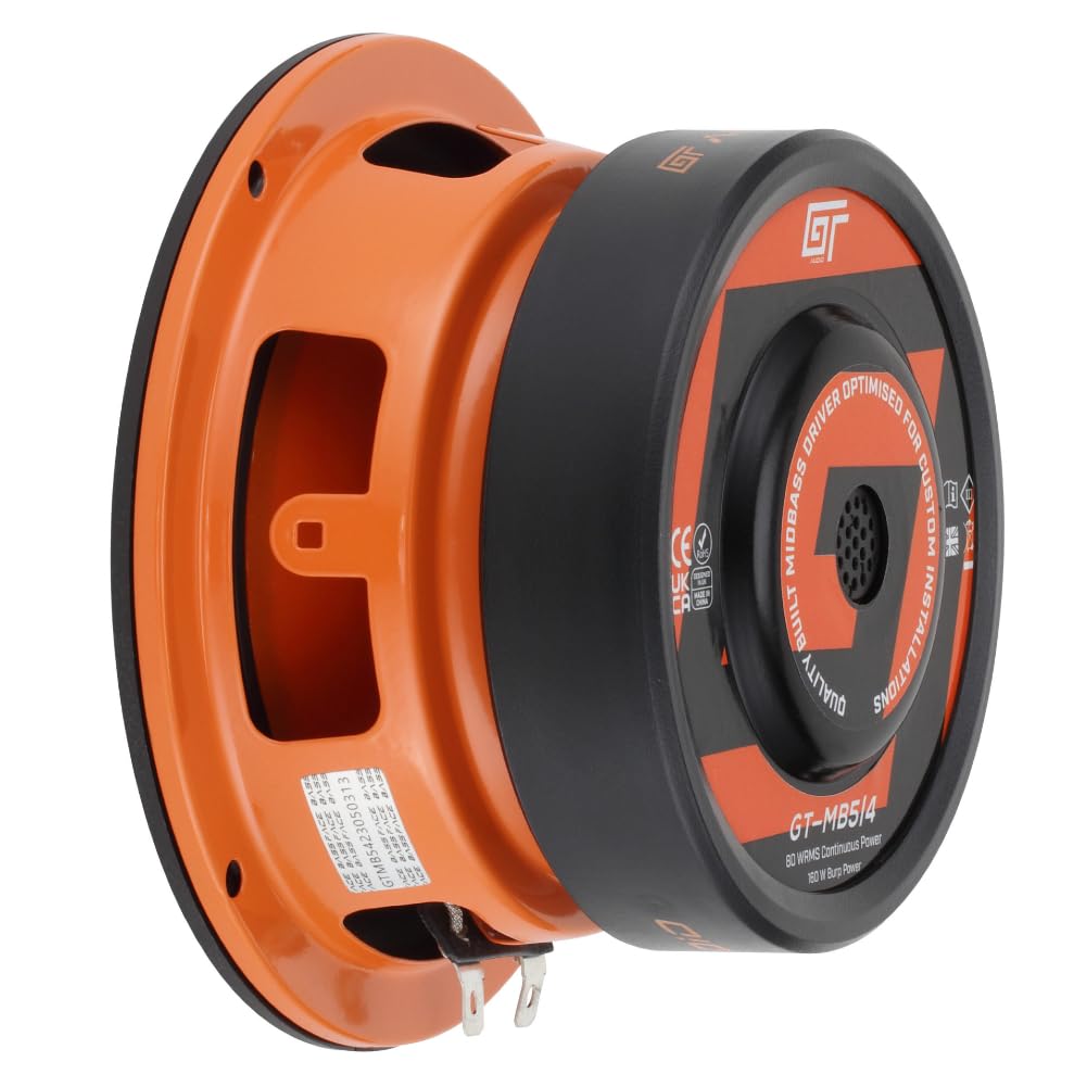 KIT SET PER BASS FACE GT AUDIO GT-MB5/4 1 woofer midbass da 13 cm 130 mm 5" di diametro, 80 watt rms 160 watt max, impedenza 4 ohm, portiere sportelli, per auto, 1 pezzo