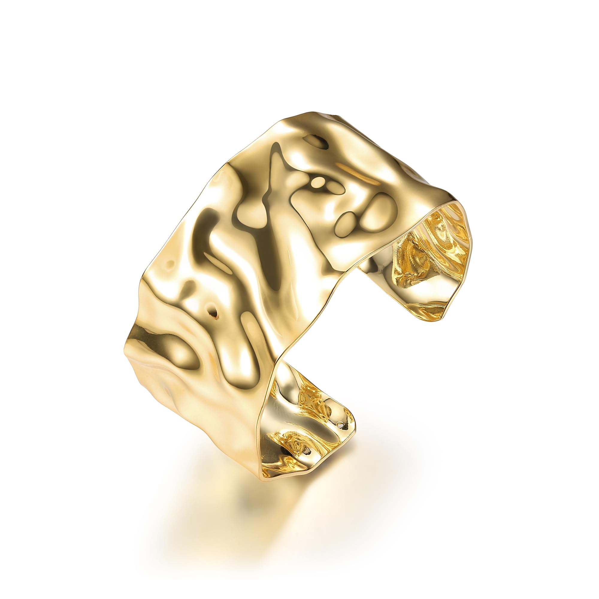 MILACOLATO Brazalete Brazalete Bañado en Oro de 18 Quilates para Mujer Pulseras de Brazalete Grueso Martillado en lágrima Pulseras de Brazalete Ancho Abierto Ajustable Brazalete de Oro Irregular