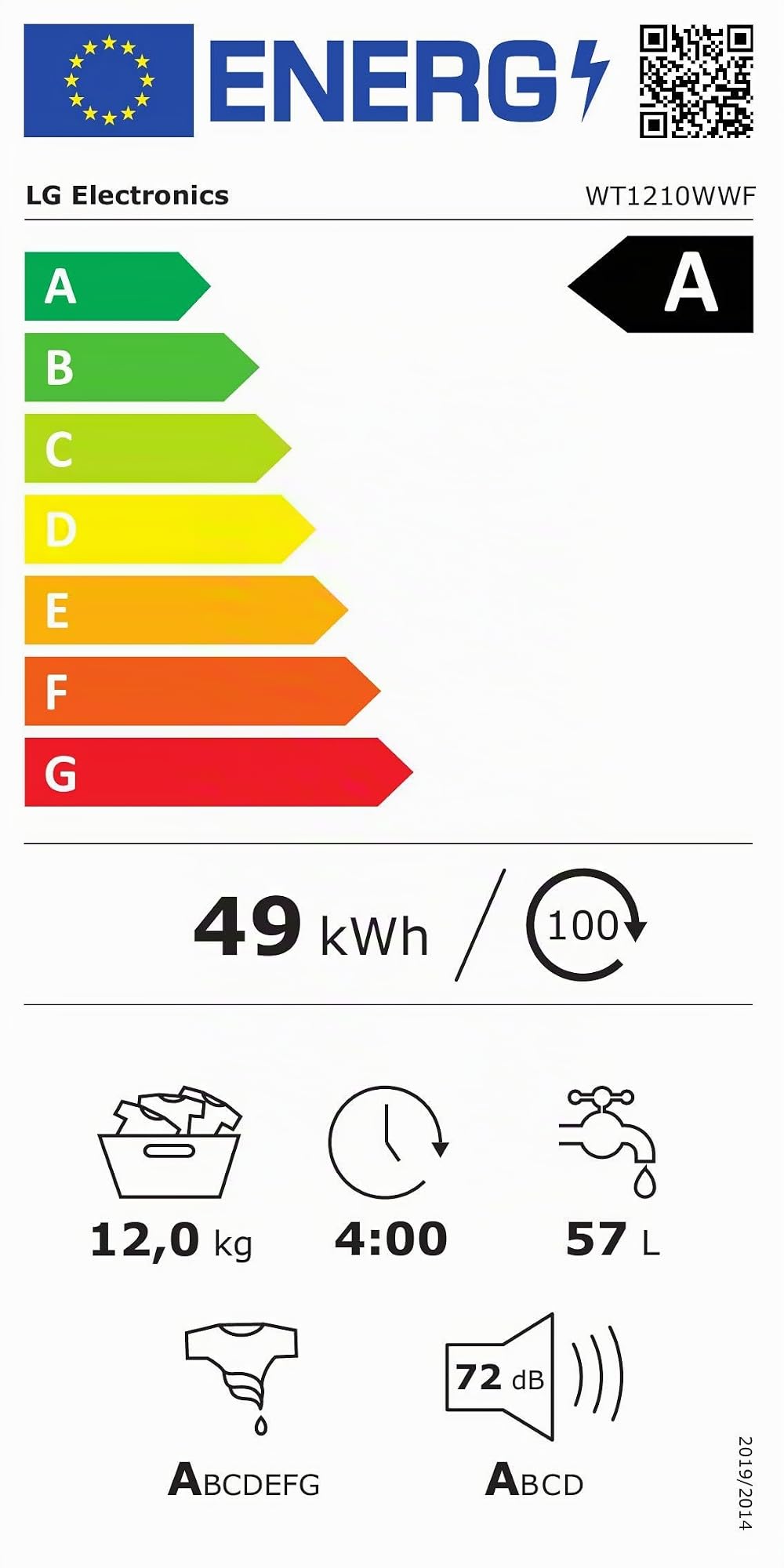 LG WT1210WWF WashTower, Waschmaschine (12 kg, EEK A-10%) und Trockner (10 kg, EEK C) mit One-Touch-Display, TurboWash 360°, AI DD, Dual Inverter Wärmepumpe, Weiß