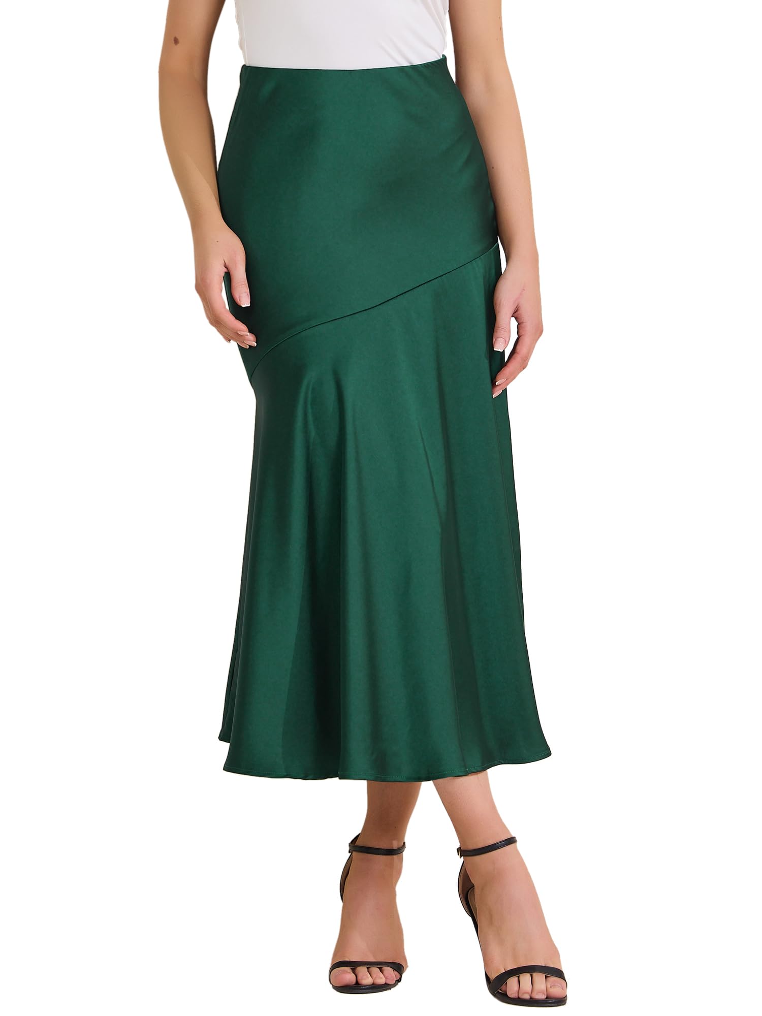 Allegra K Womens Satin Maxi Skirt Fall High Waist Flowy Elegant Work Mermaid Skirts