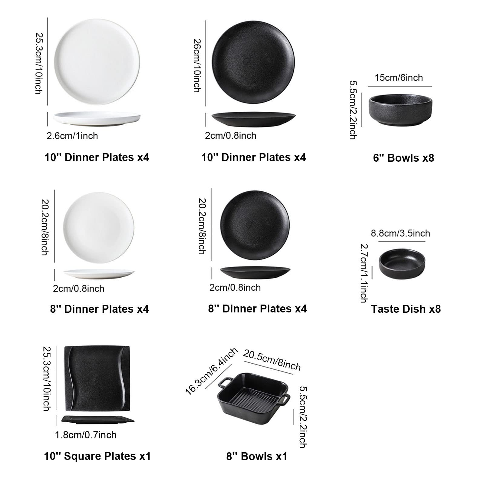 34-Częściowy Zestaw Obiadowy Z Mrożonego Szkła, Porcelanowe Zestawy Obiadowe, Serwis Na 8 Talerzy, Ceramiczne Zestawy Obiadowe Z 9 Talerzami Obiadowymi, 8 Talerzami Sałatkowymi, 9 Miskami I 8 Talerzy