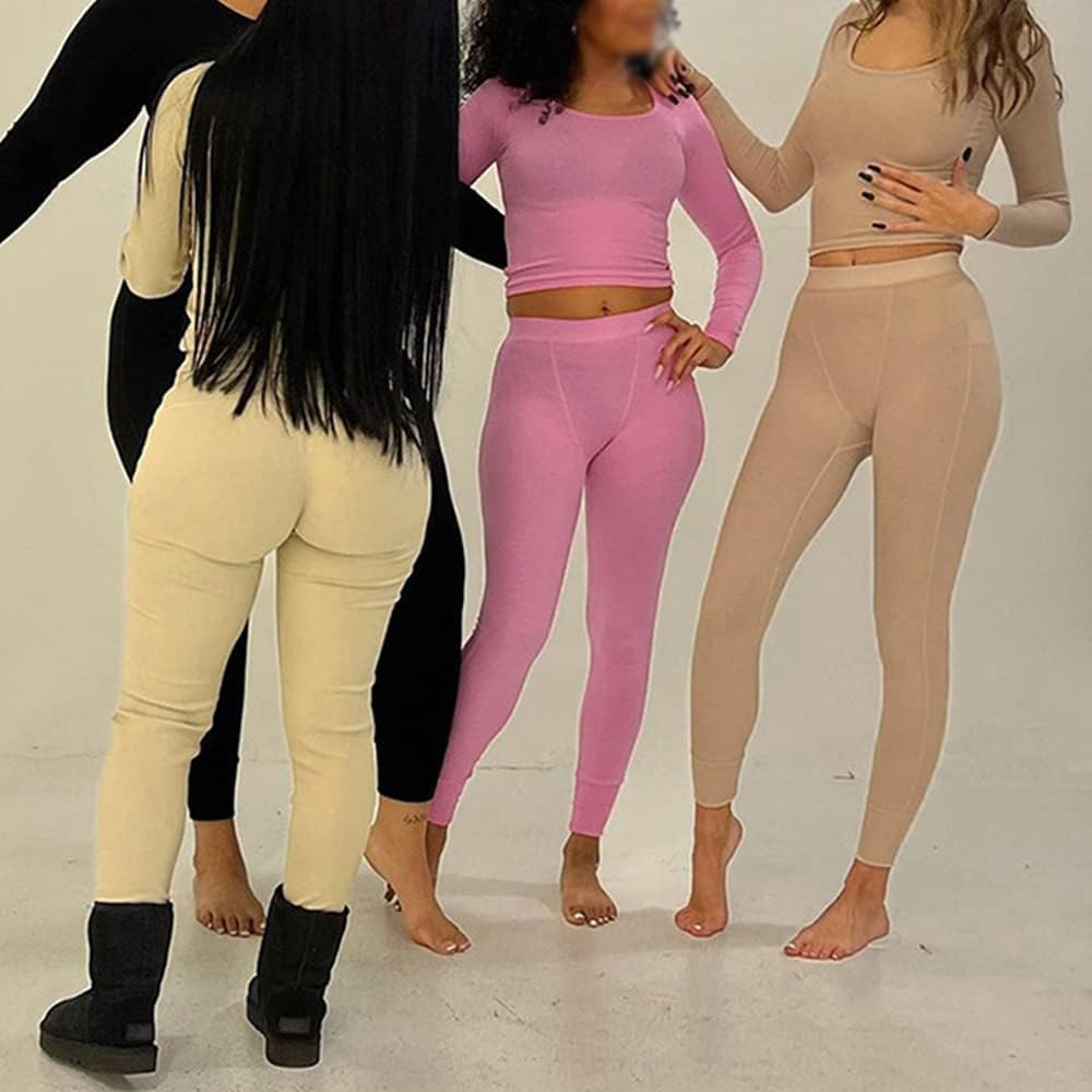 LICOBOD XS-3XL Women's 2 Piece Outfits Ribbed Long Sleeve Set Fitted T-shirt High Waist Elastic Leggins Casual Matching - Image 7