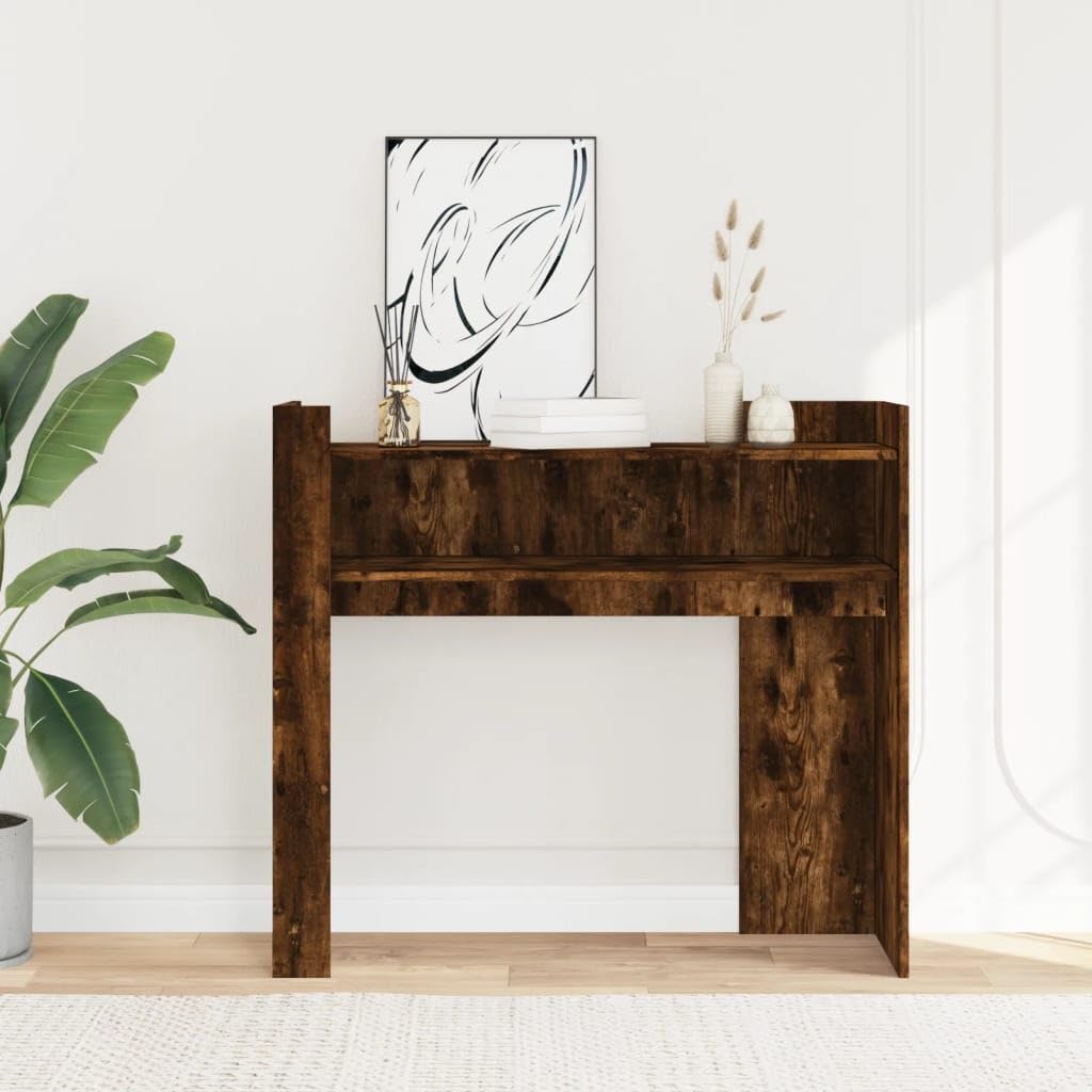 Mesa consola de roble ahumado, 100 x 35 x 90 cm, de madera, mesa auxiliar clásica para pasillo, salón y entrada, muebles de pasillo